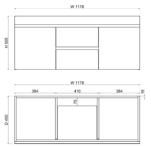 Less 1200mm Gloss White Double Bowl Wall Hung Vanity with Ceramic Top