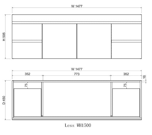 Less 1500mm Gloss White Double Bowl Wall Hung Vanity with Ceramic Top