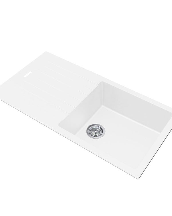 1000x500x200mm White Arete Single Bowl Kitchen Sink