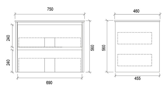 750mm WALL HUNG PVC VANITY
