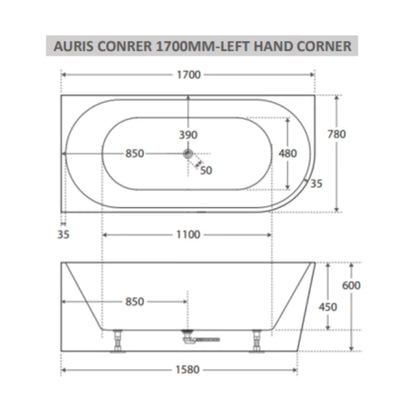 Auris 1700mm left hand corner (gloss white)