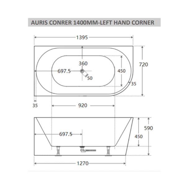 Auris 1400mm left hand corner (gloss white)