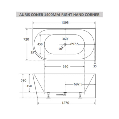 Auris 1400mm right hand corner (gloss white)