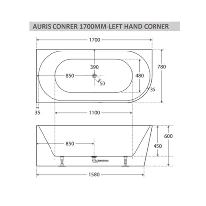Auris 1700mm left hand corner (matte whte)