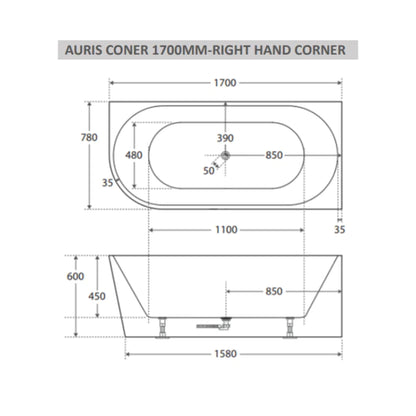 Auris 1700mm right hand corner (matte whte)