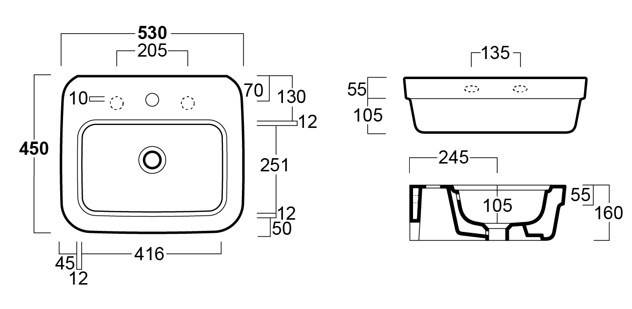 Balfour 53x45 Basin - 3TH