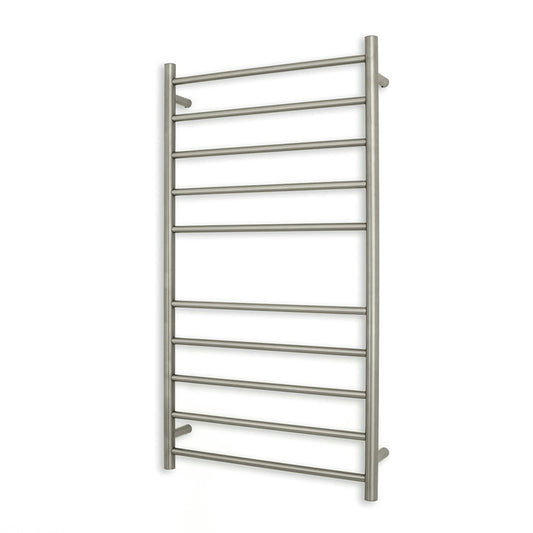 Brushed Nickel 600 x 1100mm Rnd Heated Towel Rail LEFT