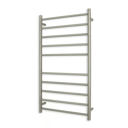 Brushed Nickel 600 x 1100mm Rnd Heated Towel Rail RIGHT