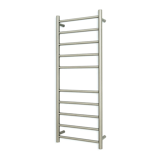 Brushed Nickel 430 x 1100mm Rnd Heated Towel Rail LEFT