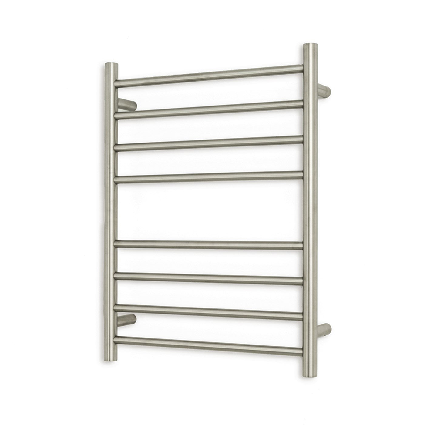 Brushed Nickel 530 x 700mm Rnd Heated Towel Rail LEFT