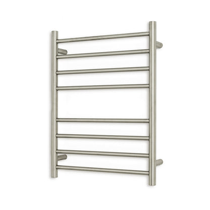 Brushed Nickel 530 x 700mm Rnd Heated Towel Rail RIGHT