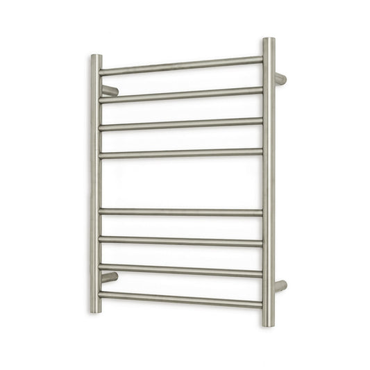 Brushed Nickel 530 x 700mm Rnd Heated Towel Rail RIGHT