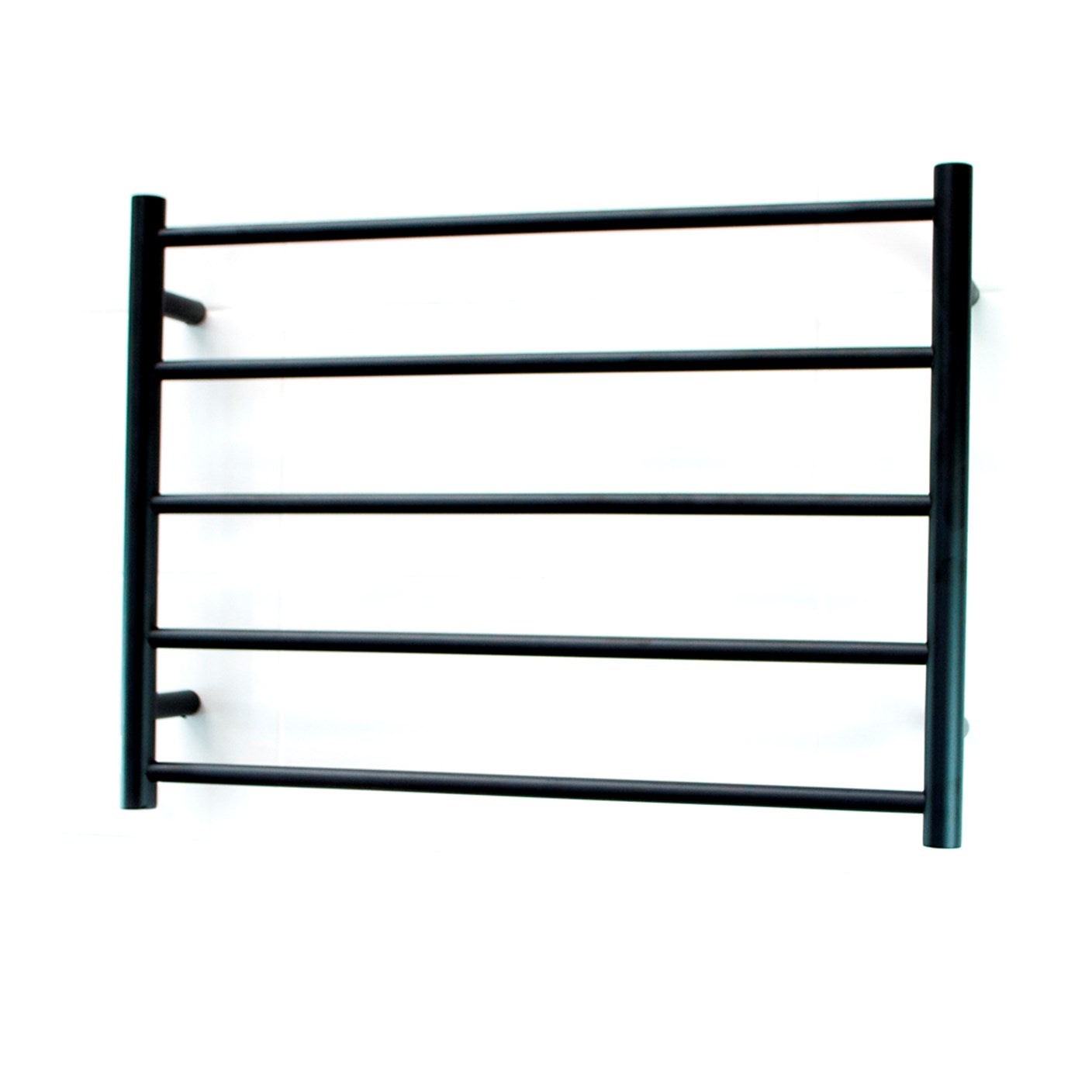 Black 750 x 550mm Rnd Heated Towel Rail LEFT