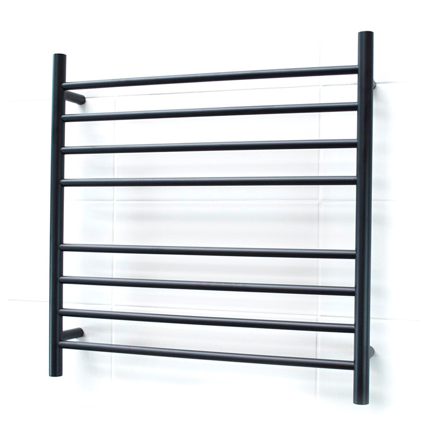 Black 750 x 750mm Rnd Heated Towel Rail LEFT