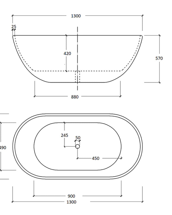 Egg shape bath 1300mm (gloss white)