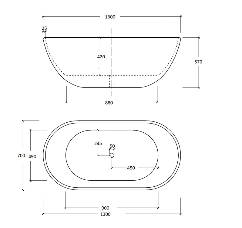 Egg shape bath 1300mm (gloss white)