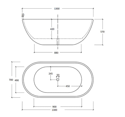 Egg shape bath 1300mm (gloss white)