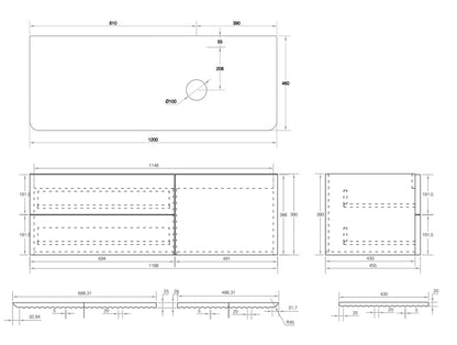Gravity RHS 1200x460x405mm Natural Oak