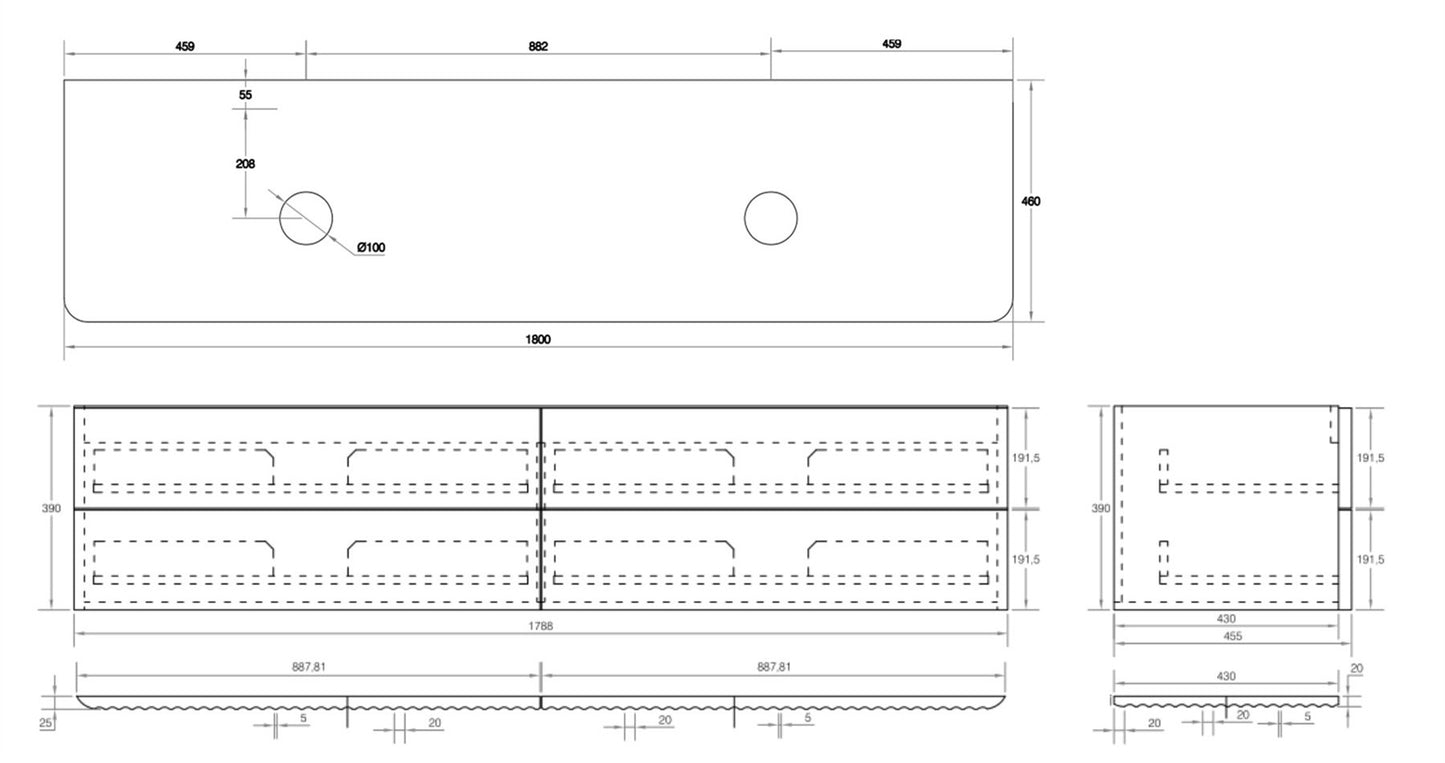 Gravity 1800x460x405mm Walnut