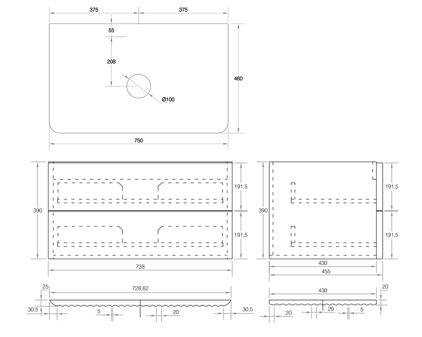 Gravity 750x460x405mm Walnut