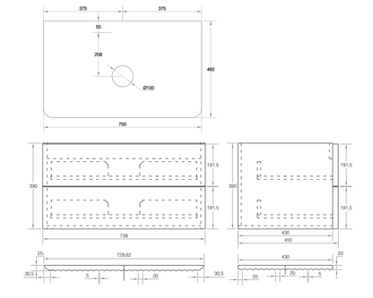 Gravity 750x460x405mm Walnut
