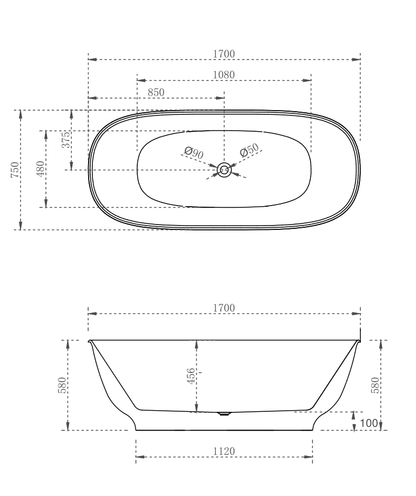 Hampton bath 1700mm (matte white)