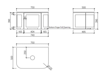 Westminster 750x500x390mm matte white