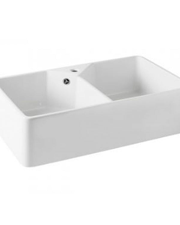 Chester 80x50 NTH Double Bowl Fireclay Sink - no overflow