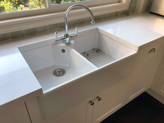 Chester 80x50 1TH Double Bowl Fireclay Sink (Overflow)