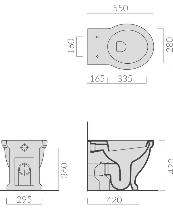 Claremont Floor Mounted Pan, Antique Brass Hinges, Seat And Pan Bend