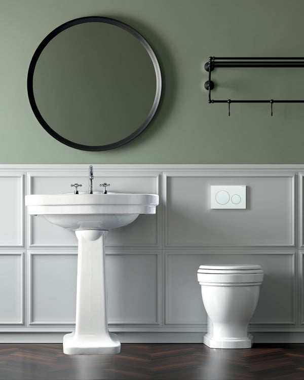 Claremont Floor Mounted Pan, Antique Brass Hinges, Seat And Pan Bend