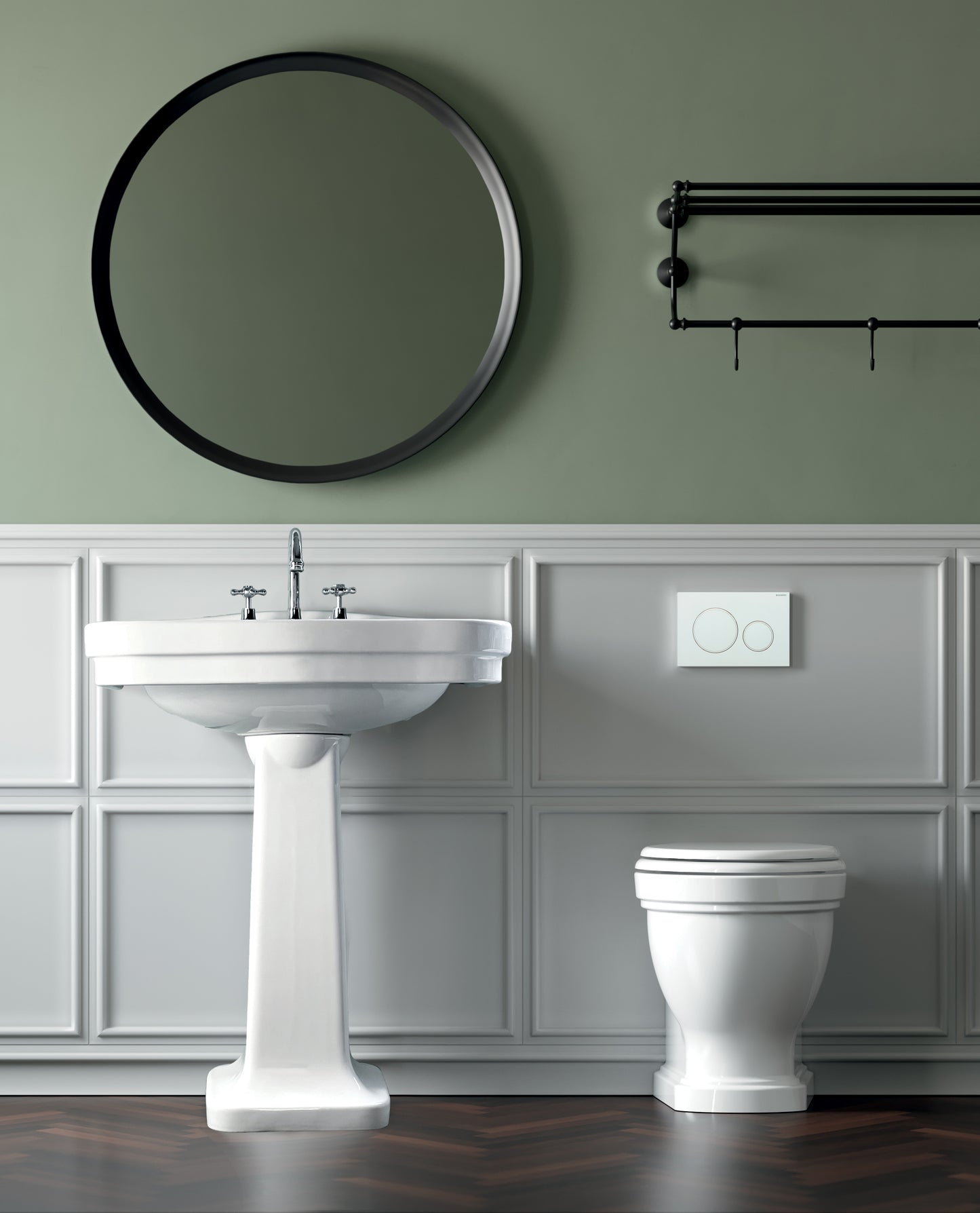 Claremont Floor Mounted Pan, Antique Brass Hinges, Seat And Pan Bend