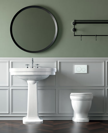 Claremont Floor Mounted Pan, Antique Brass Hinges, Seat And Pan Bend