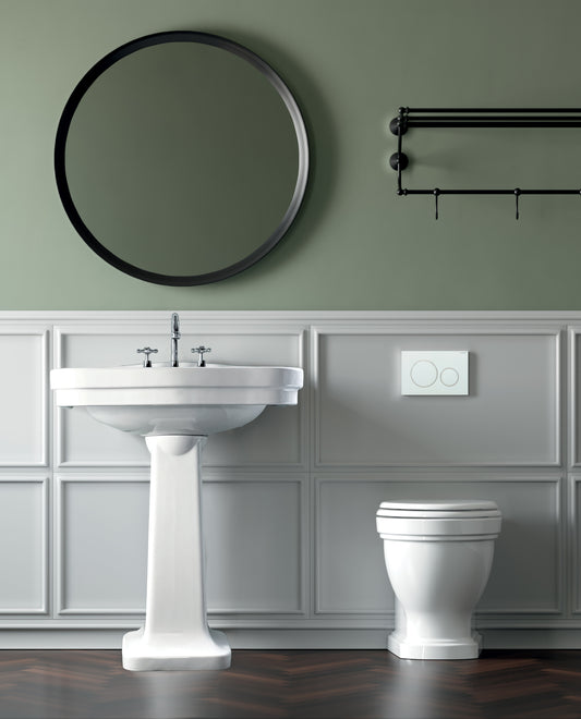 Claremont Floor Mounted Pan, Antique Brass Hinges, Seat And Pan Bend