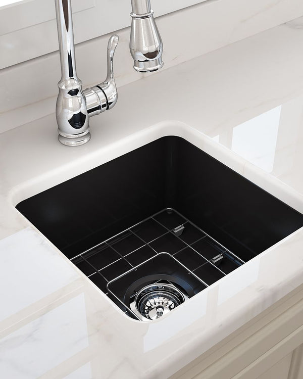 Cuisine 46x46 Inset / Undermount Fireclay Sink Matte Black with Overflow