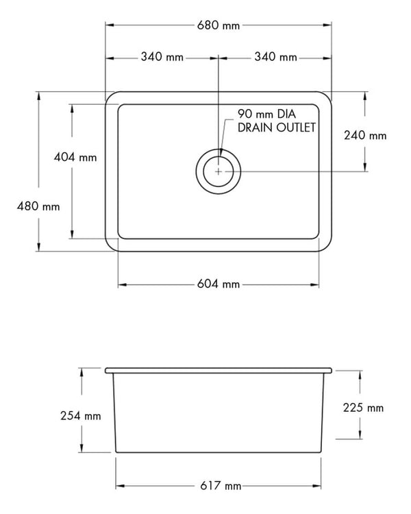Cuisine 68x48 Inset / Undermount Fireclay Sink with Overflow