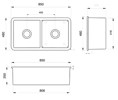 Cuisine 85 x 46 Inset / Undermount Fine Fireclay Sink - Matte Black