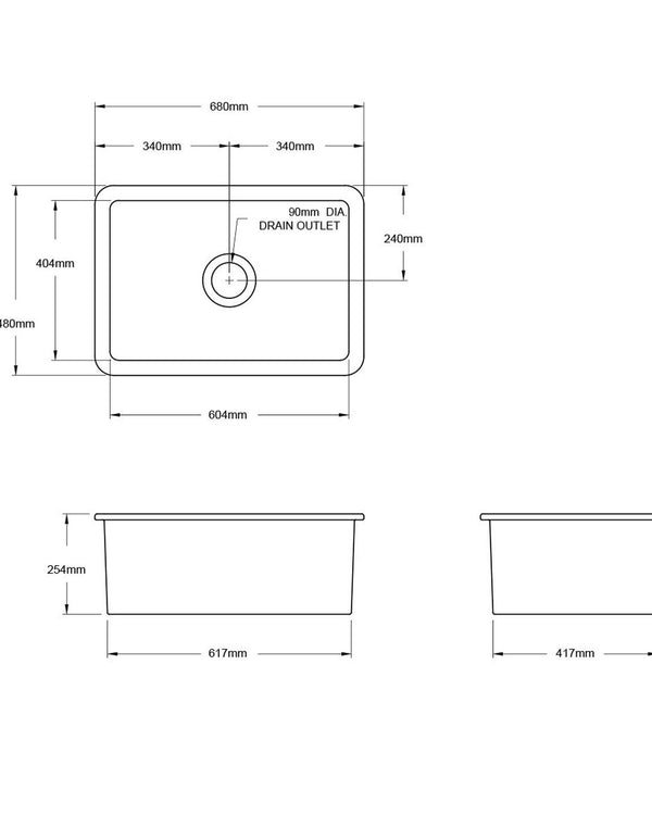 Cuisine 68x48 Inset / Undermount Fireclay Sink (Overflow) - Matte Black