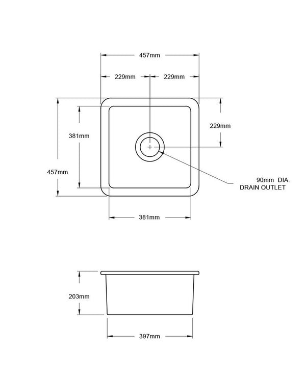 Cuisine 46x46 Inset / Undermount Fireclay Sink Matte Black with Overflow