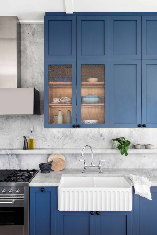 Novi 85x46 Double Bowl Fireclay Butler Sink - Gloss White