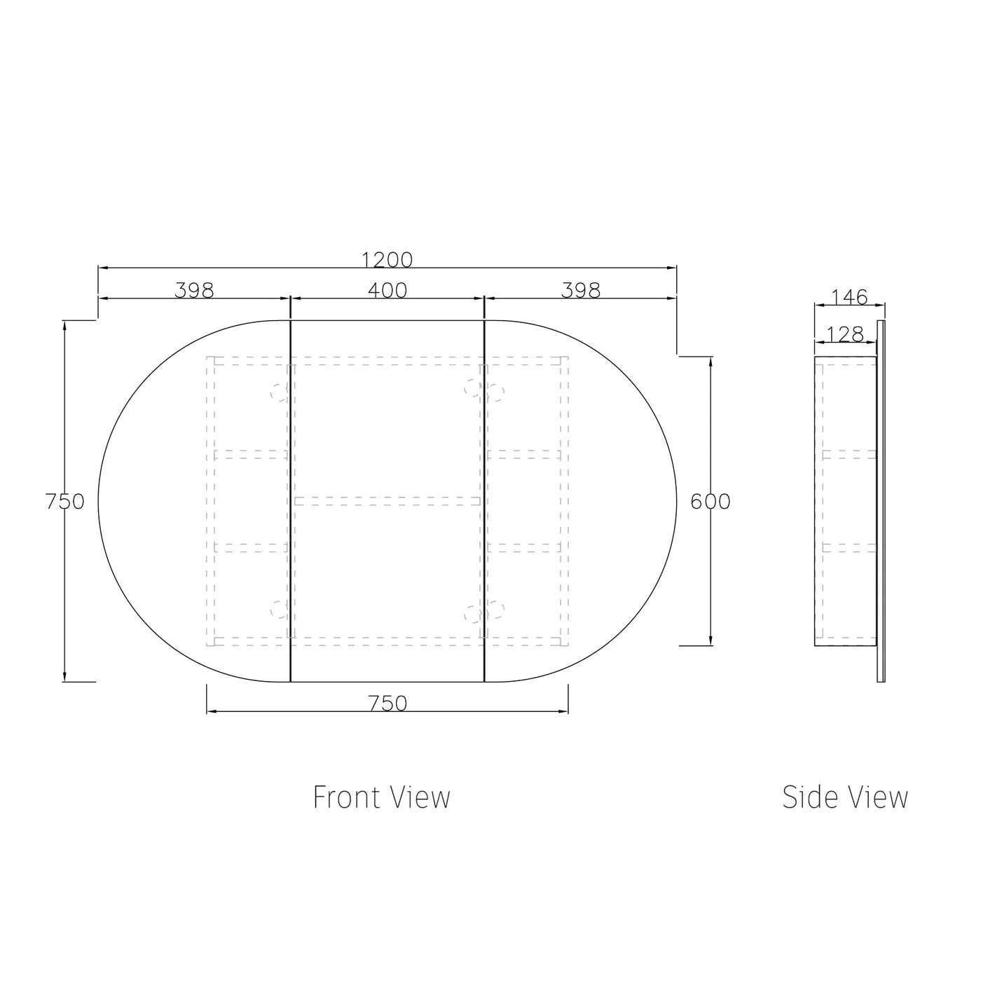 Bondi 1200x750 Black Oak Shaving Cabinet