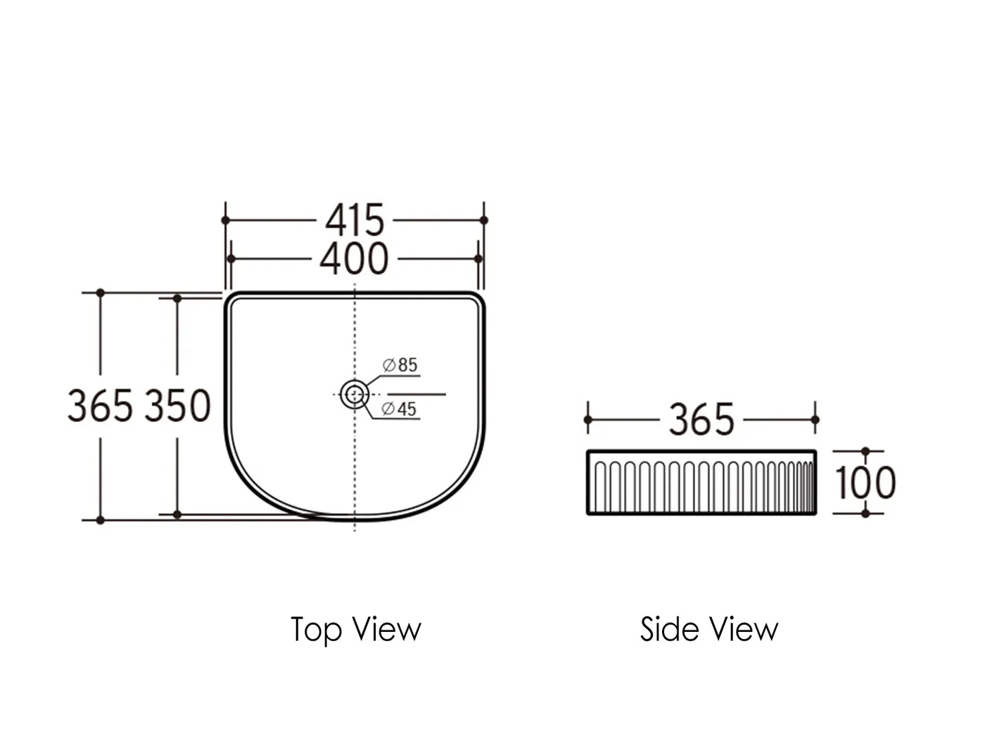 Archie 415x365x100 Matte White Fluted Basin