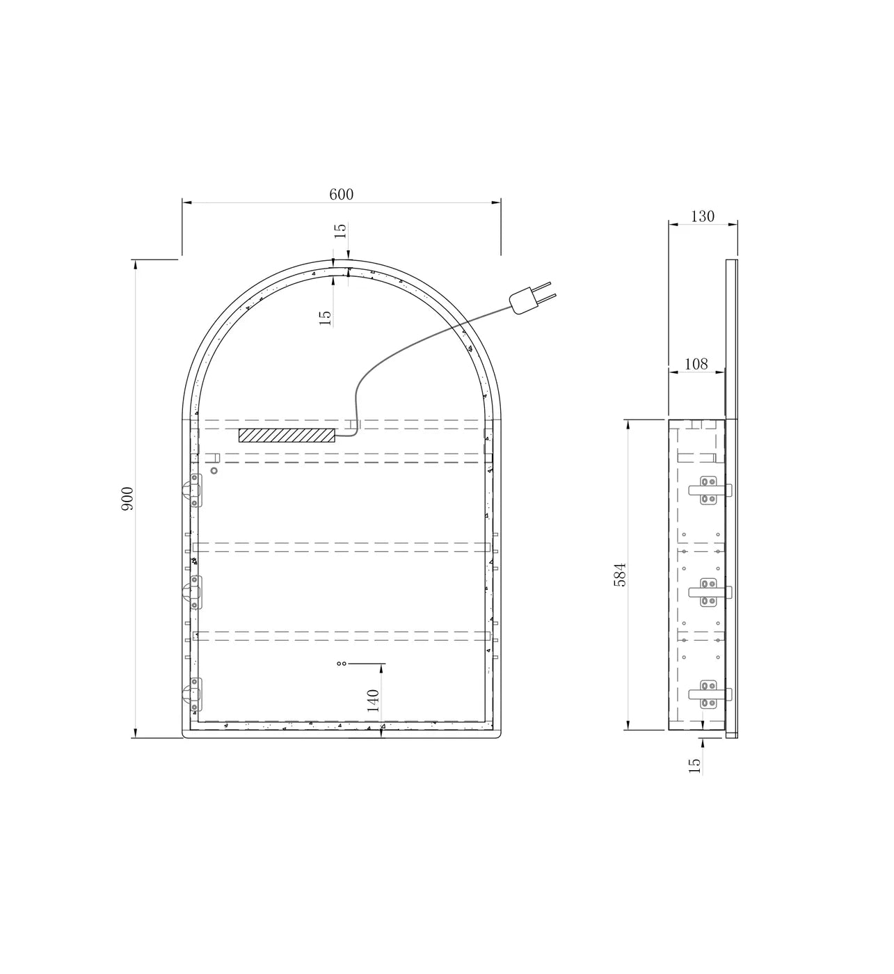 LED Archie 900x600 White Shaving Cabinet