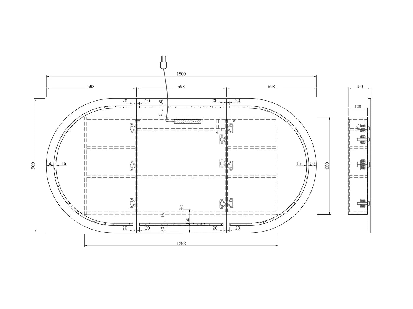 LED Bondi 1800x900 Black Oak Shaving Cabinet