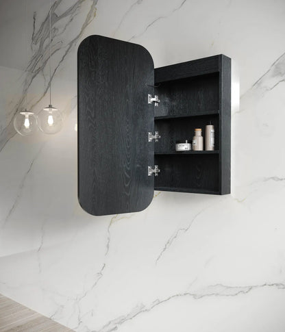 LED Newport 900x450 Black Oak Shaving Cabinet Soft Square