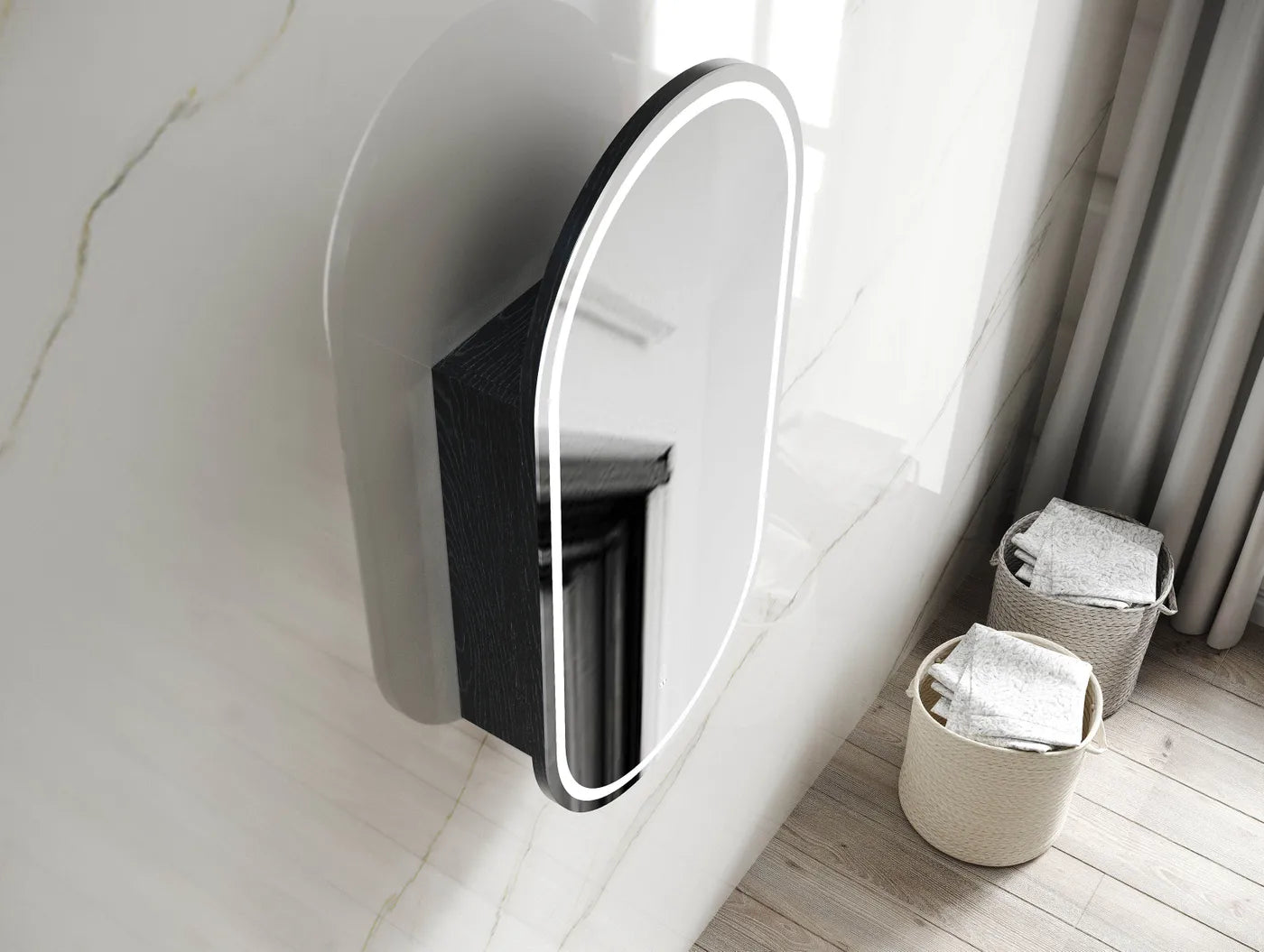 LED Noosa 900x450 Black Oak Shaving Cabinet