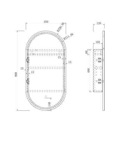 LED Noosa 900x450 Black Oak Shaving Cabinet