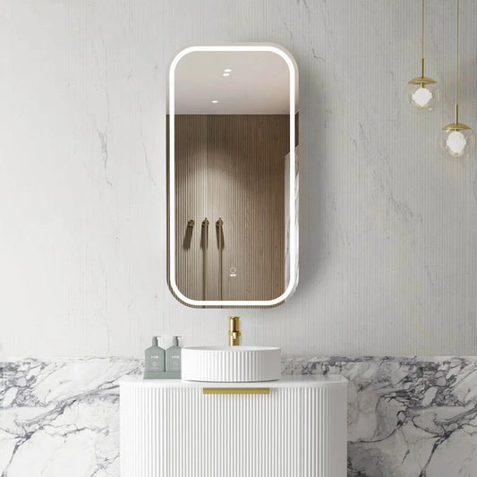 LED Newport 900x450 Natural Oak Shaving Cabinet Soft Square