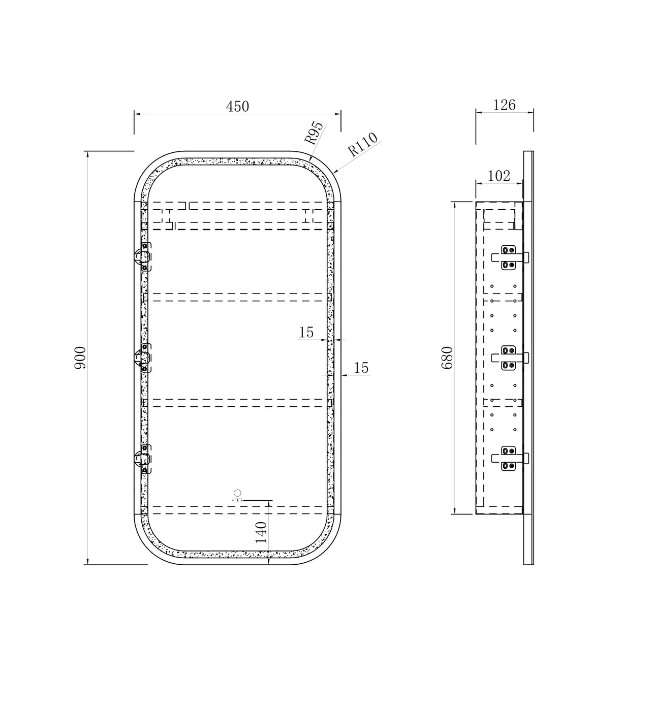 LED Newport 900x450 Natural Oak Shaving Cabinet Soft Square