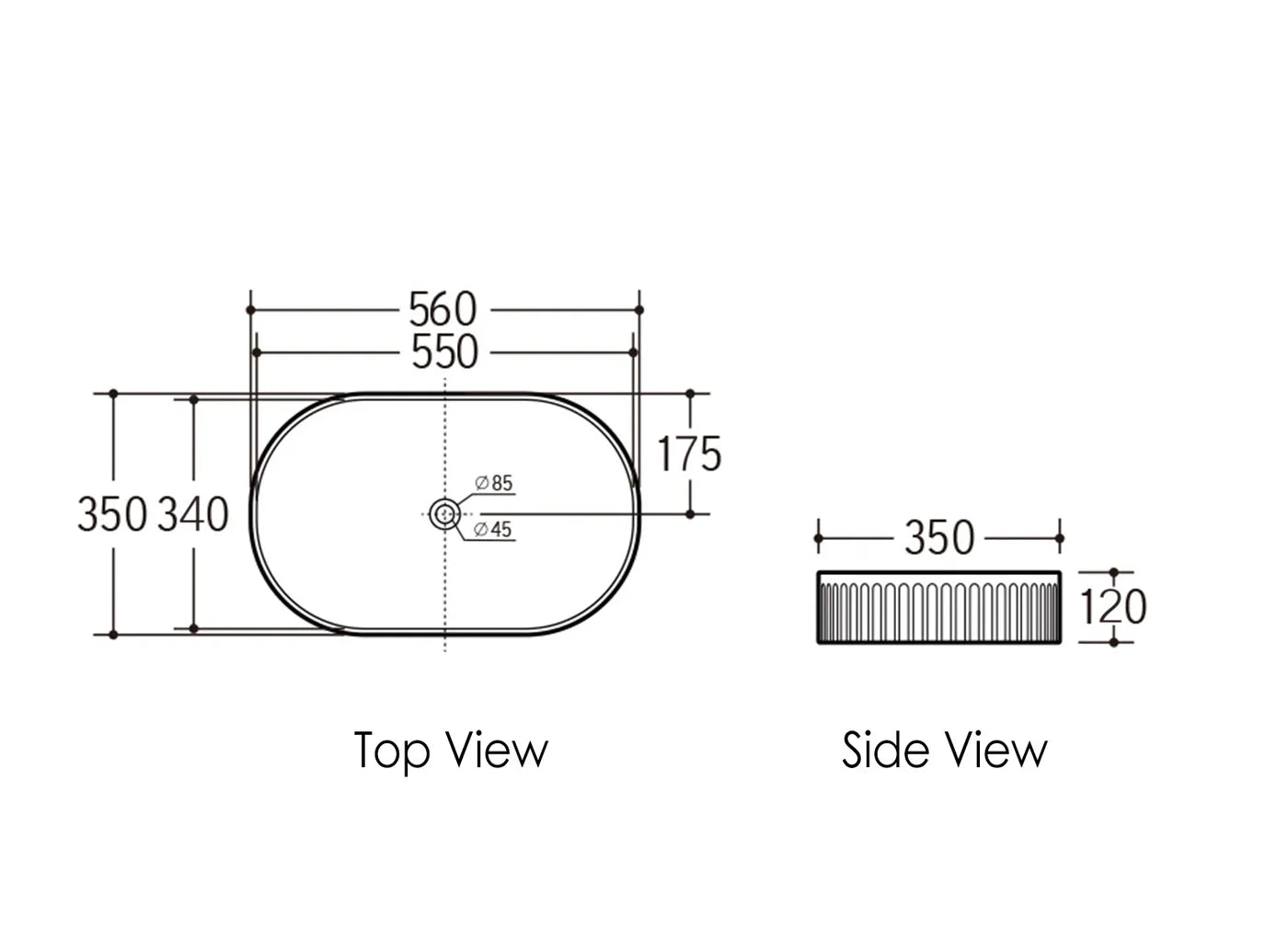Kensington Oval 560x350x120 Matte White Basin